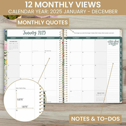 2025 Planner (8.5" X 11") Calendar Year Day Planner (January 2025 - December 2025) - Weekly & Monthly Dated Agenda Organizer with Stickers & Tabs - Garden Party, Beige