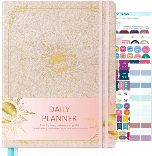 Undated Hourly Planner Weekly Monthly Planners 12 Months Productivity Aesthetic Journey Letter Size Rose Gold