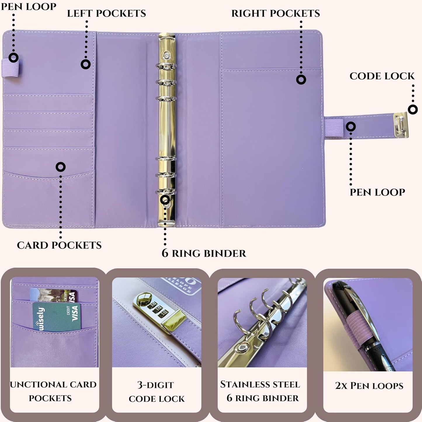 100 Envelopes Money Saving Challenge Binder with Code Lock, and Laminated Tracker, A5 Budget Binder with Cash Envelopes, Easy and Fun Way to save $5050 (Purple)