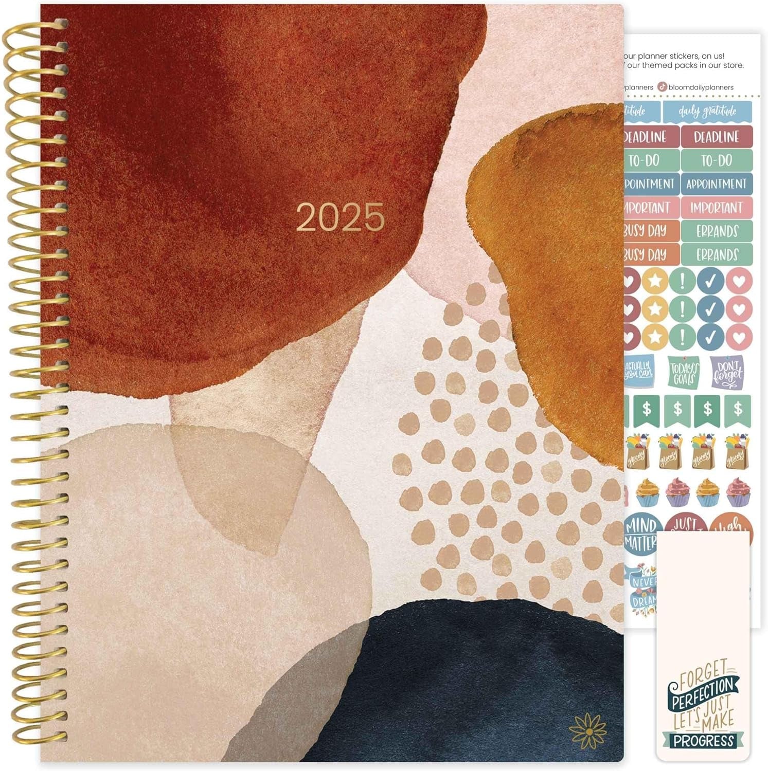 2025 (8.5" X 11") Calendar Year Day Planner (January 2025 - December 2025) - Weekly/Monthly Dated Agenda Organizer with Stickers & Tabs - Earthy Abstract, Blue