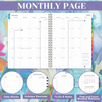 2025 Planner - 2025 Planner Weekly and Monthly, Planner 2025, 9" X 11", Jan 2025 - Dec 2025, Colorful Monthly Tabs, Twin-Wire Binding, Holidays, Back Pocket