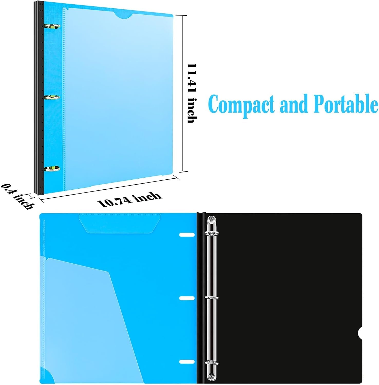 Telescoping 3 Ring Binder - 4PCS, Flexible round Binder with Customizable Front Cover and Clear Catalog Pocket, Holds 8.5X11 Inch Paper