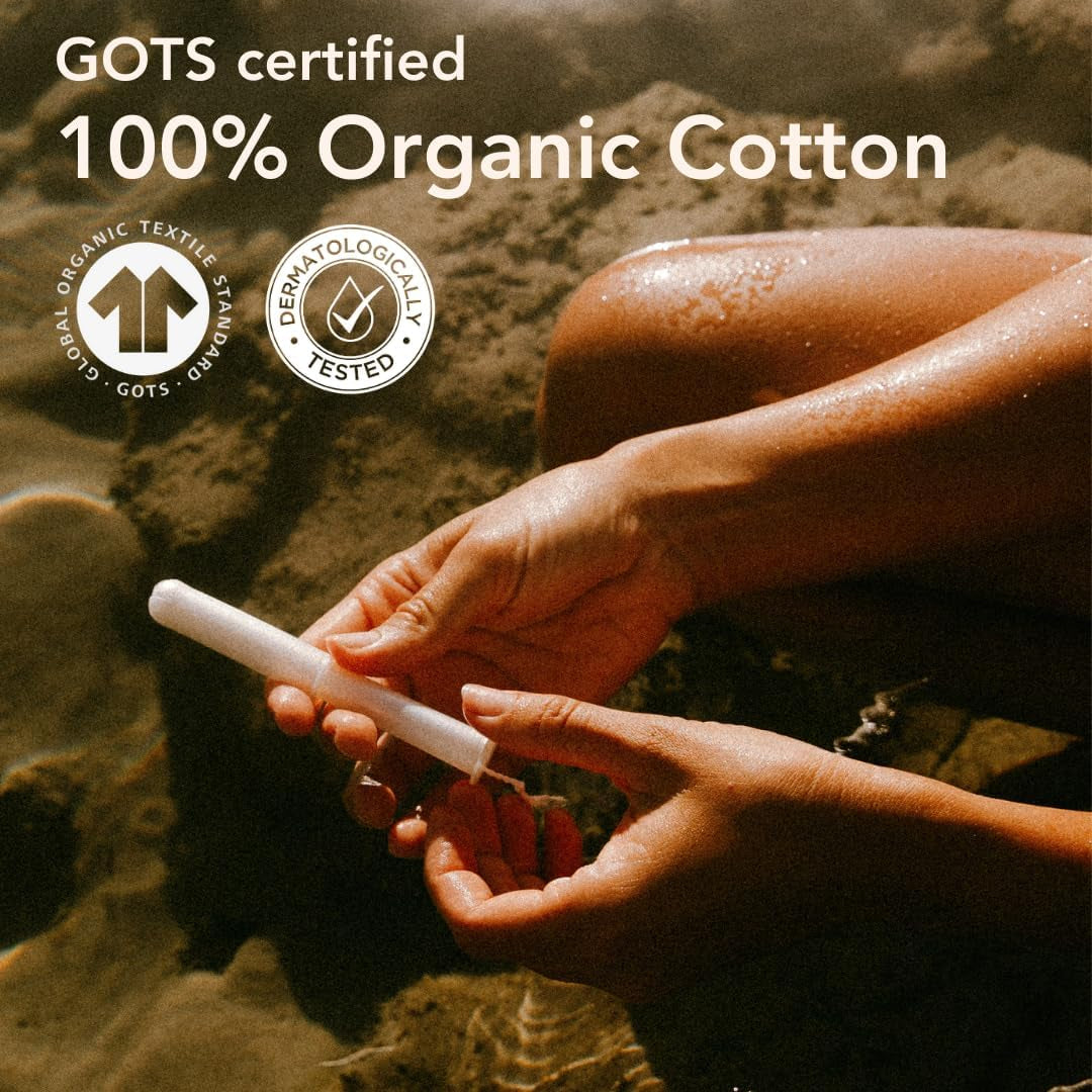 Award Winning 100% Organic Cotton Easy Glide Tampons with Compact Plant Based Applicator | Biodegradable Wrapping | 18 Count, Fragrance Free, Chlorine Free, Toxin Free | Light Tampon | by