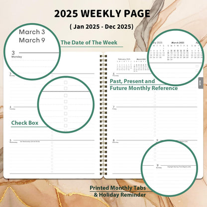 2025 Planner - Planner 2025, Jan 2025 - Dec 2025, 2025 Planner Weekly and Monthly, 8'' X 10'', Printed Monthly Tabs, Holidays, Twin-Wire Binding, Thick Paper, Check Boxes, Flexible Cover