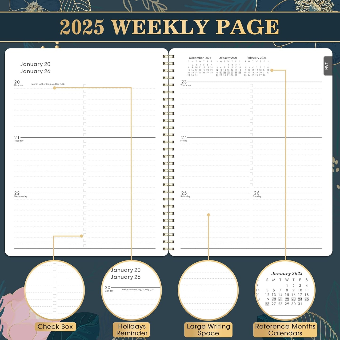 2025 Planner - Planner 2025, January 2025 - December 2025, Planner 2025, Weekly & Monthly Spreads, 8'' X 10", Tabs, Twin-Wire Binding