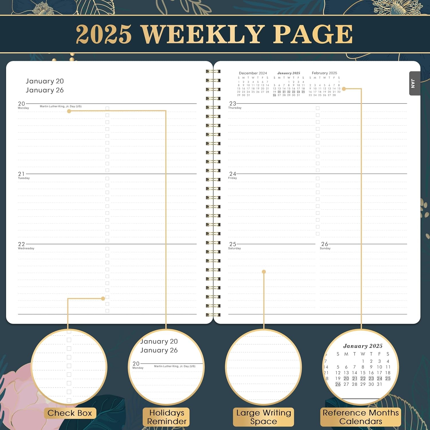 2025 Planner - Planner 2025, January 2025 - December 2025, Planner 2025, Weekly & Monthly Spreads, 8'' X 10", Tabs, Twin-Wire Binding