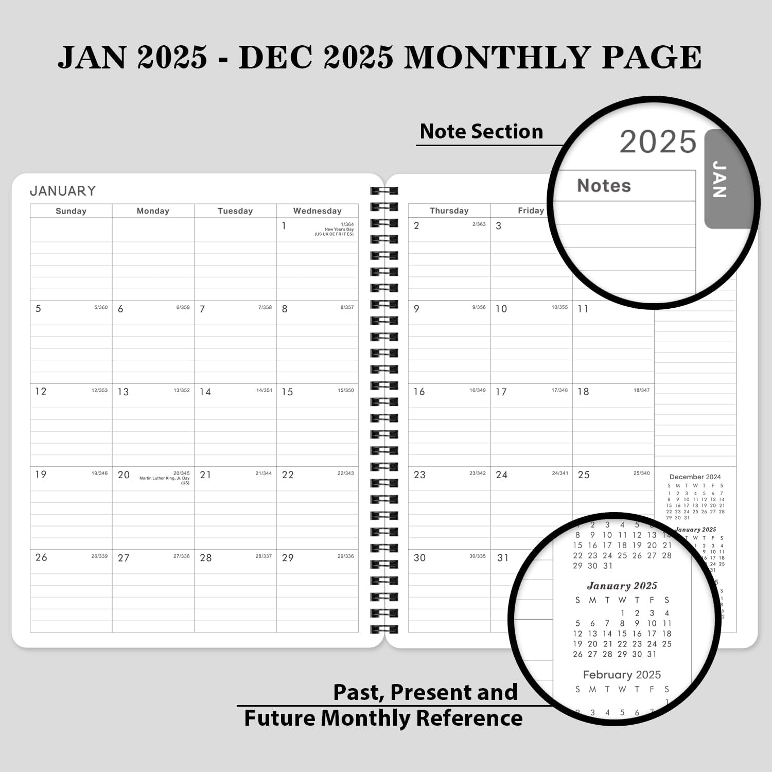 2025 Planner - Planner 2025, 7.7" X 9.8", 2025 Planner Weekly & Monthly, Strong Twin-Wire Binding, round Corner, Improving Your Time Management Skill