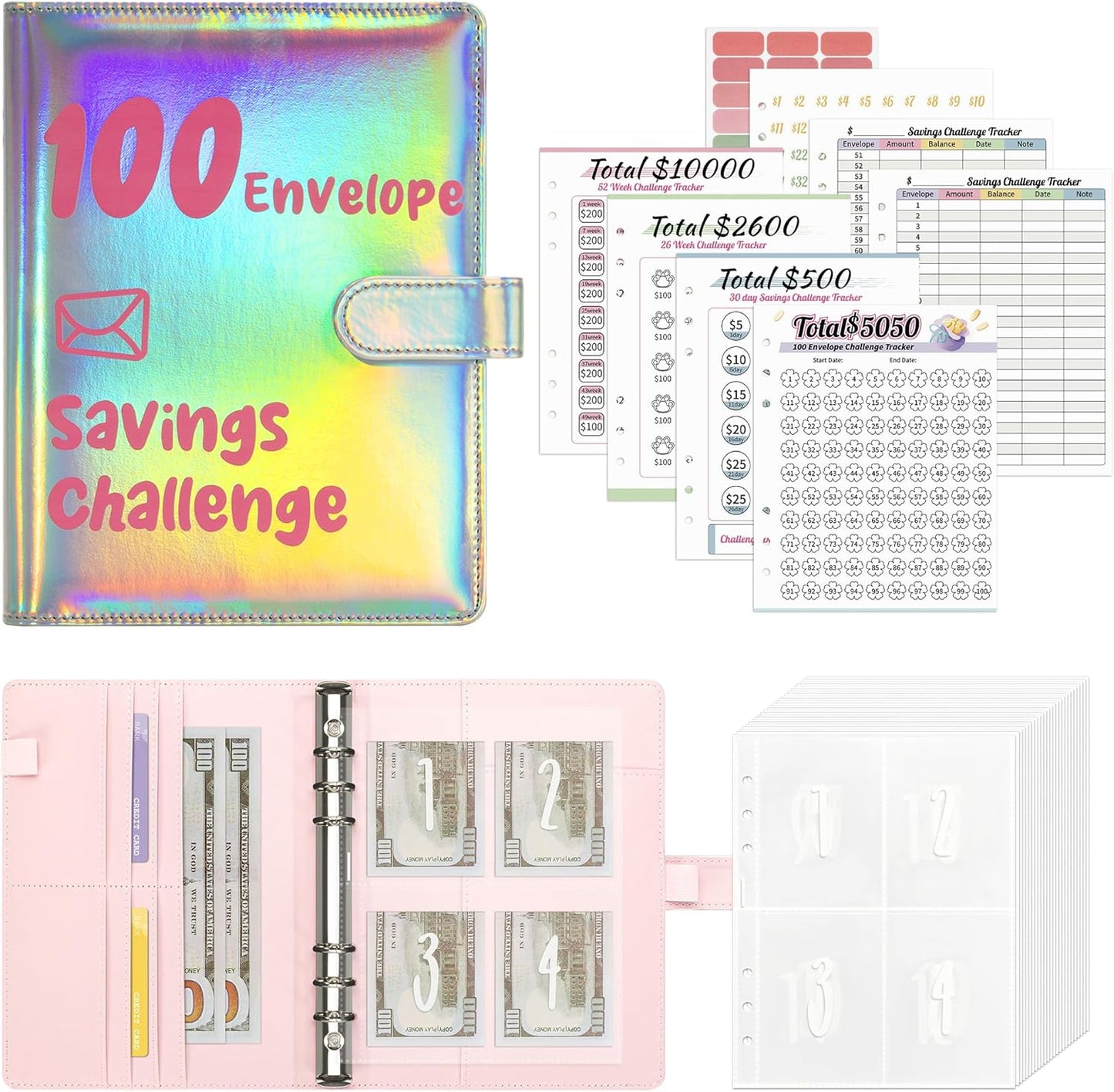 100 Envelopes Money Saving Budget Binder with Cash Envelopes and Savings Challenges Book 52 Week