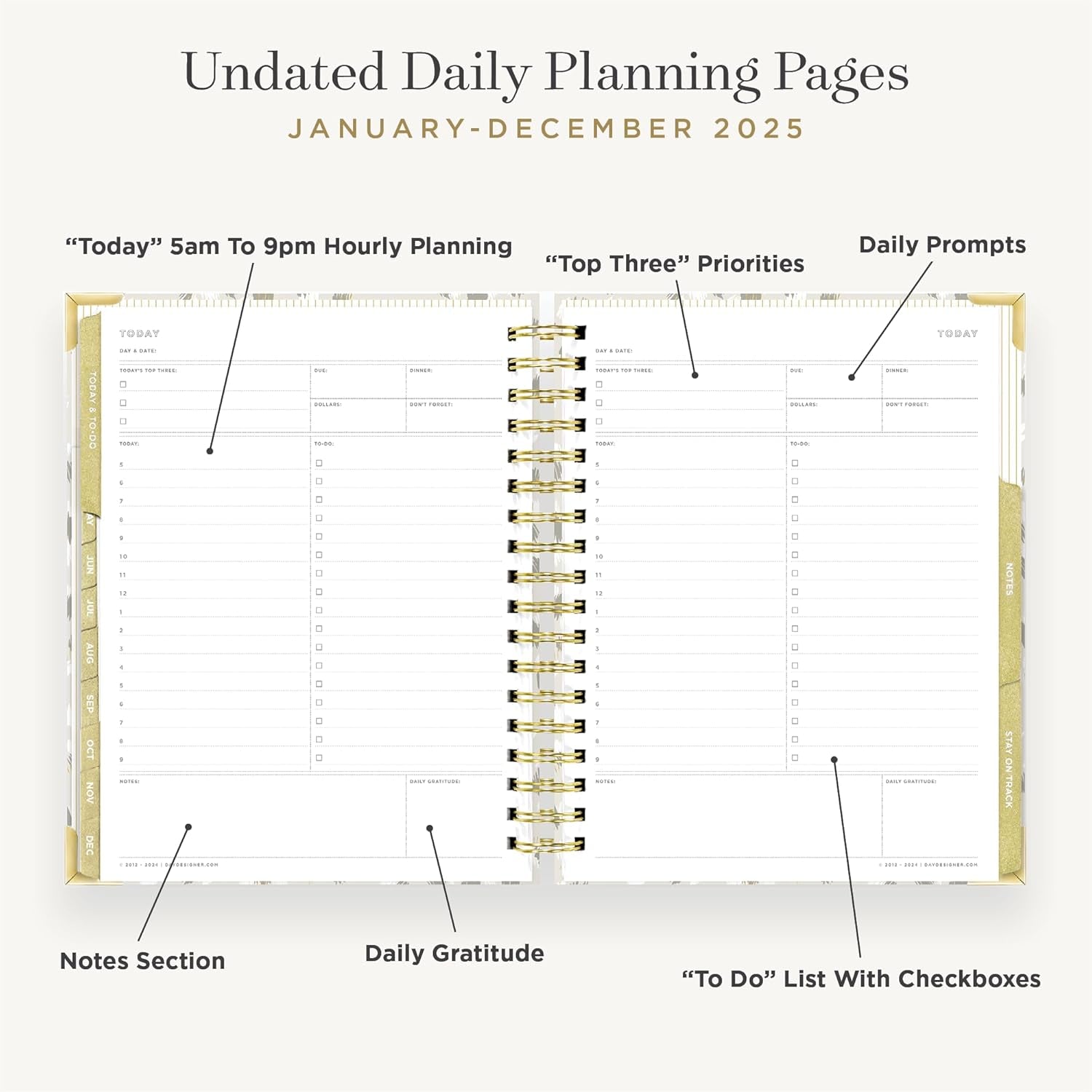 2025 Weekly Planner – Premium Planner for Stylish Organization. Combines Weekly & Monthly Calendars, Daily Schedule, Notes Pages, Goal Setting, Stickers, Pocket & More. Elegant Laminated Cover with Gold Accents (Chic Design)