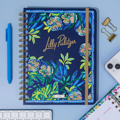 Large Daily Planner January 2025 - December 2025, Weekly Agenda & Monthly Calendar, Stickers, Pockets, & Spiral Binding (The Hottest Spot Navy)