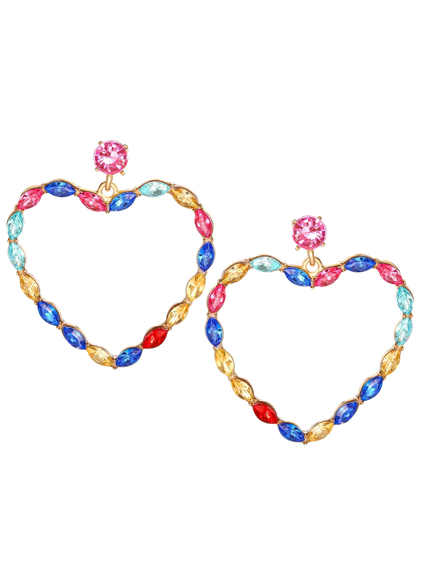 Heart Drop Earring with Multi-Color Stones