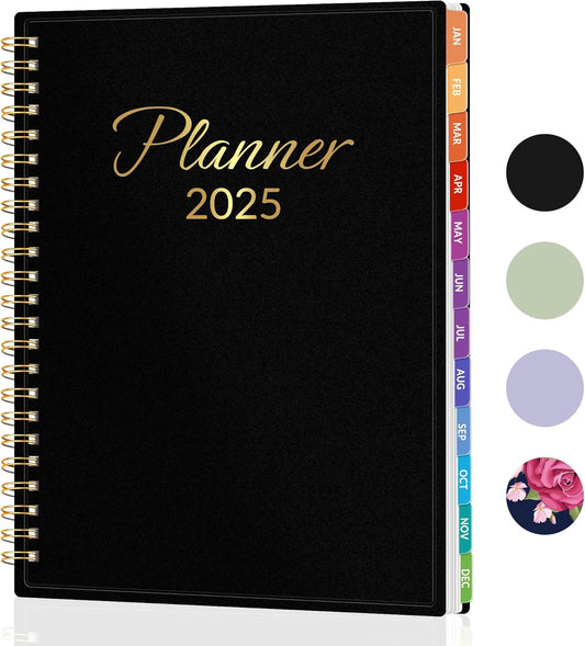 2025 Planner, Weekly and Monthly Planner January - December 2025, 6.4" X 8.3" Monthly Planner with Waterproof Flexible Cover, Spiral Binding Notebook with Monthly Tab, Pockets, Bookmark, Black