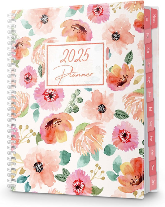 2025 Planner Book 8.5X11 (Floral), Jan to Dec 2025, Large Monthly Weekly Daily Planner, 2025 Calendar Notebook, 8X11 Agenda with Monthly Tabs