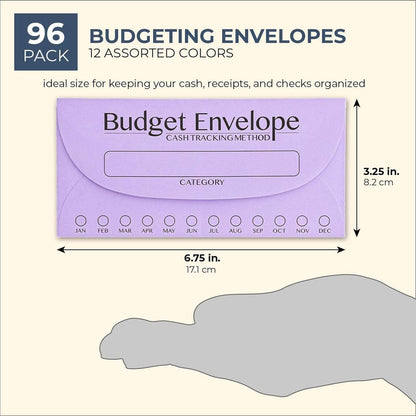 96 Pack Bulk Budget Envelopes for Cash System, Budgeting Tracker Binder, Money Saving Challenge, 12 Colors (6.5 X 3 In)