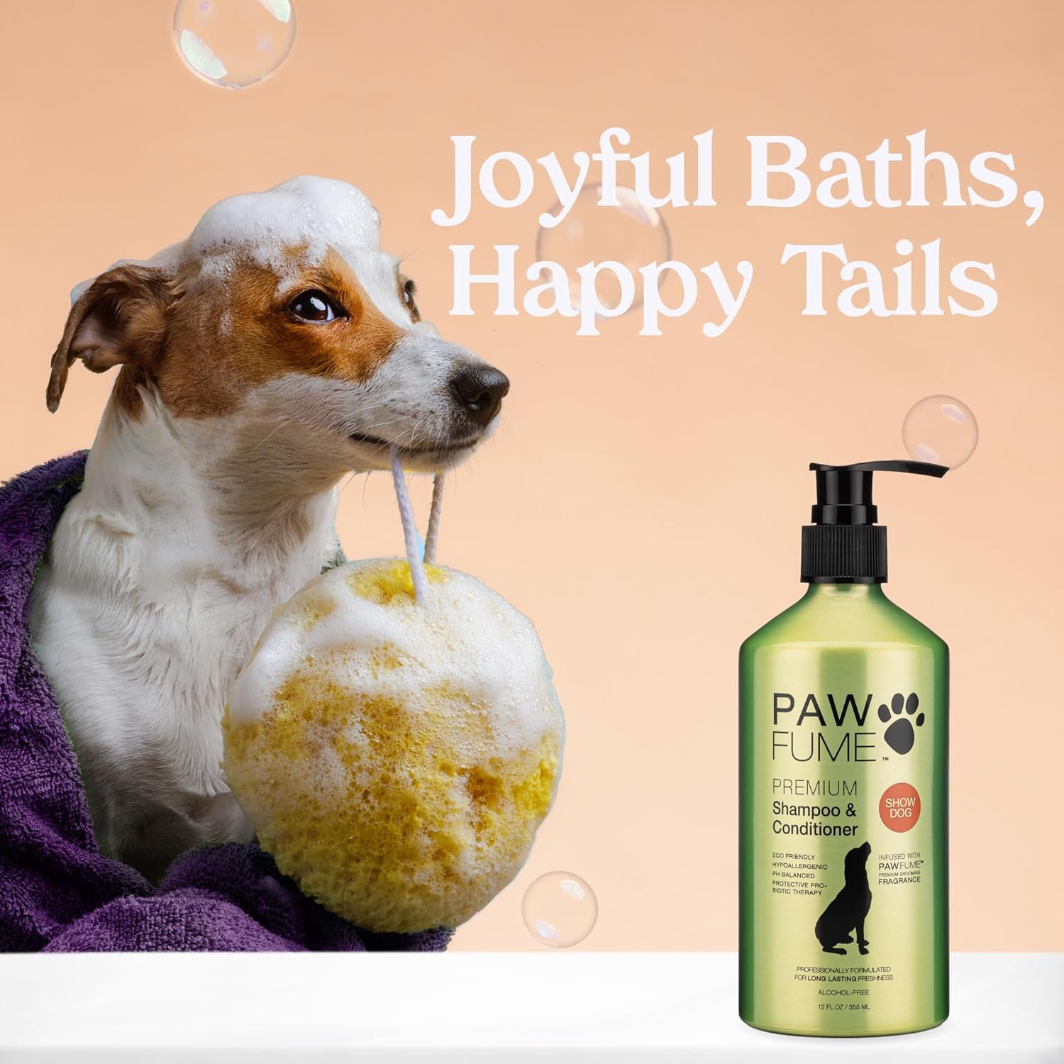 PAWFUME 2-In-1 Pet Brush + Dog Shampoo and Conditioner (Show Dog)