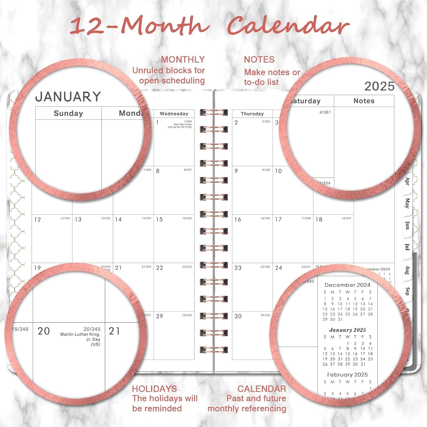 2025 Planner - Weekly Monthly Planner 2025, January. 2025 - December 2025, 8.43" X 6.3", 2025 Planner Weekly and Monthly with Tabs, Pocket