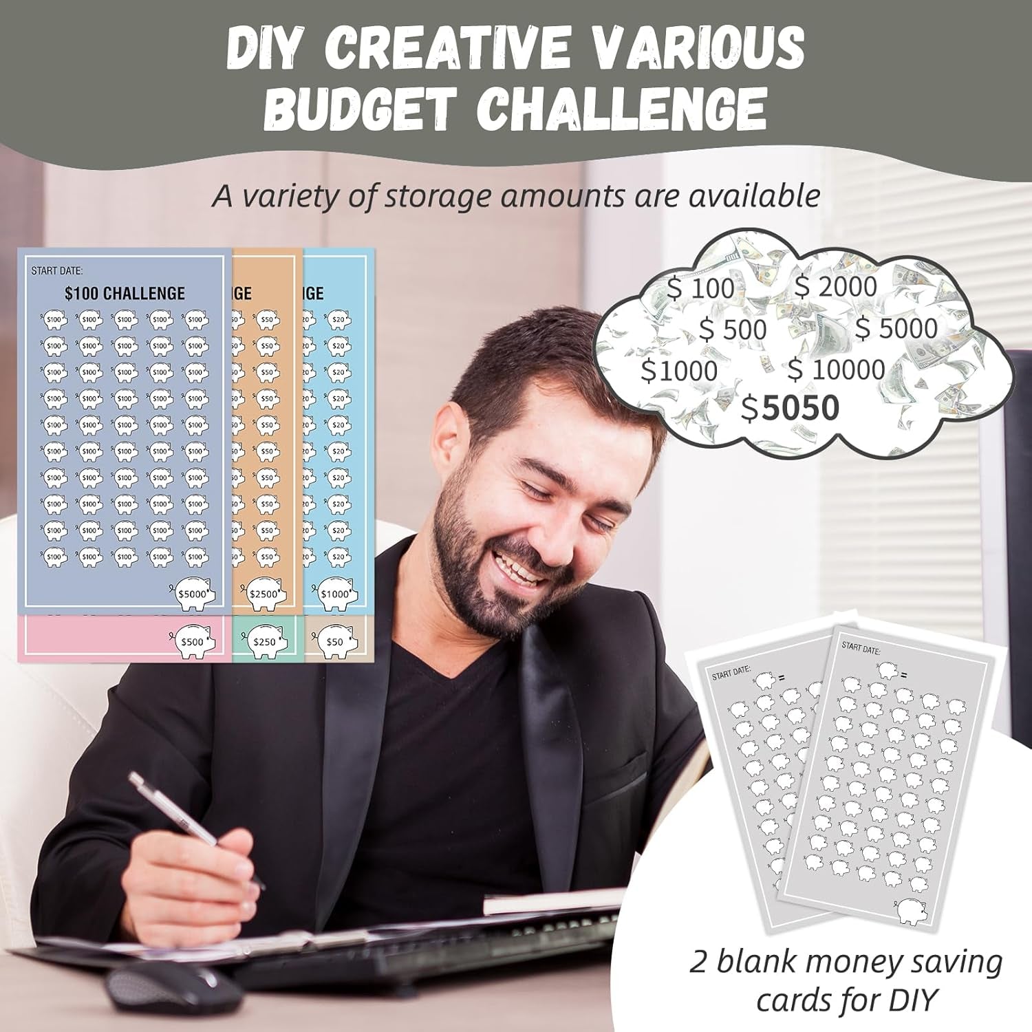 2 in 1 Money Saving Binder, A6 Budget Binder with Upgraded 24 Money Saving Trackers to save $5050, 500, 1000, 10000 Etc