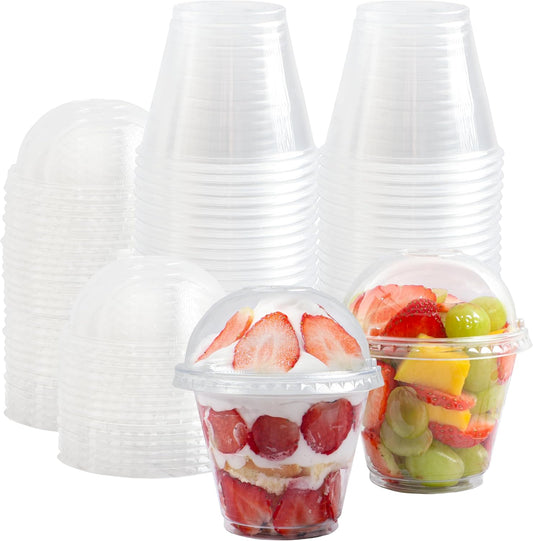 50 Pack 8 Oz Clear Cups with Lids, Plastic Cups with Dome Lids, Dessert Cups with Lids, Ice Cream Cups, Snack, Banana Pudding, Fruit Cups for Party