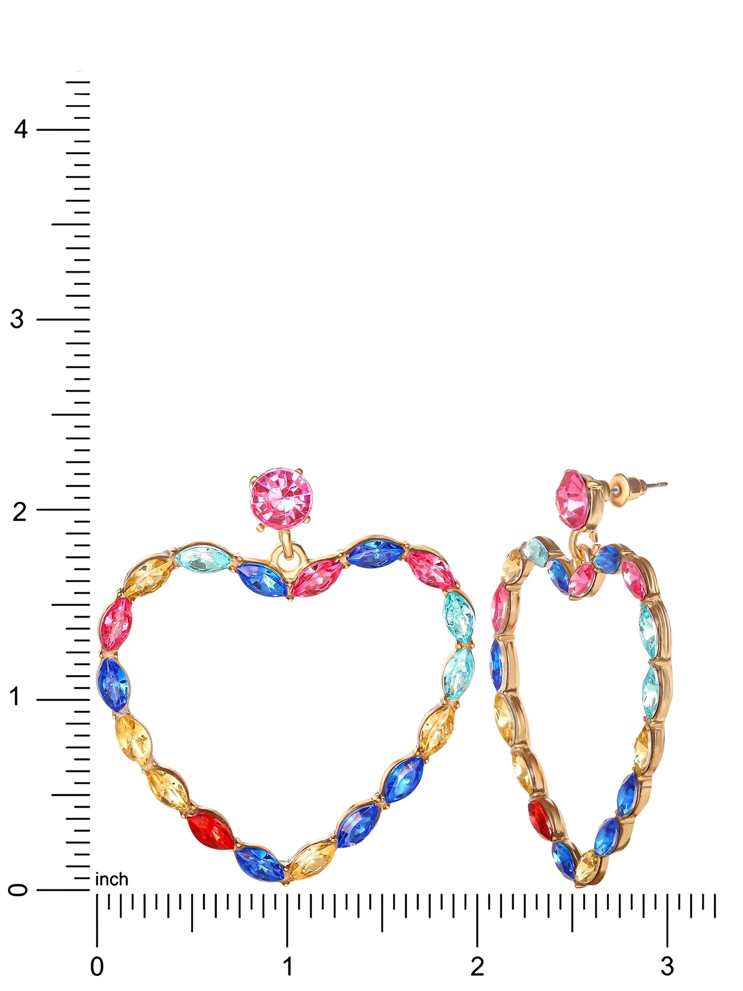 Heart Drop Earring with Multi-Color Stones