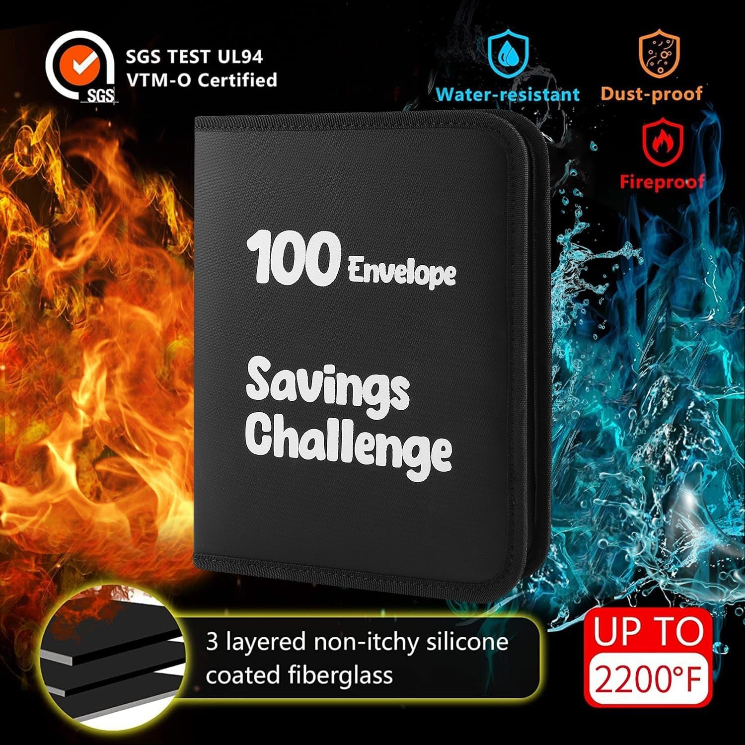 100 Envelopes Money Saving Challenge，Fireproof Savings Challenges Book with Envelopes,Saving Challenge Binder with Zipper,Easy and Fun Way to save $5,050