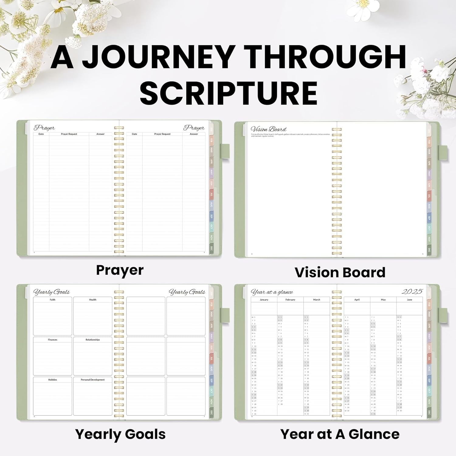 2025 Christian Planner - 12 Month Bible Journal and Prayer Planner A5 Spiral Bound, Monthly & Weekly Christian Organizer Gifts for Women Men (Grey Green)