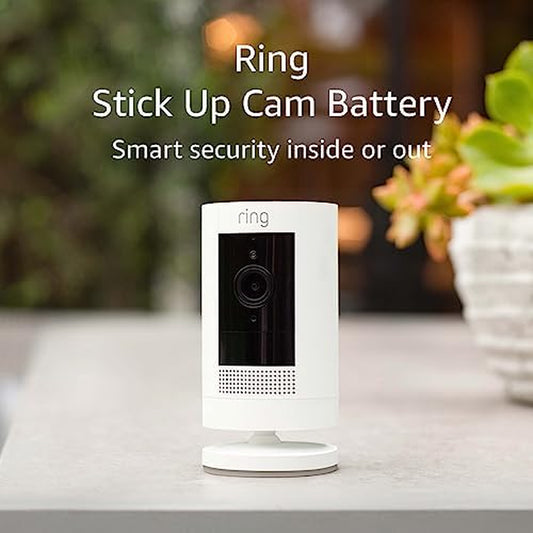 Stick up Cam Battery | Weather-Resistant Outdoor Camera, Live View, Color Night Vision, Two-Way Talk, Motion Alerts, Works with Alexa | White