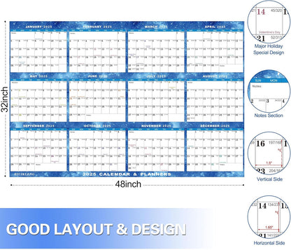 32" X 48" 2025 Wall Calendar Erasable Starry Sky, Wet & Dry Erase Large Laminated Annual Yearly Planner - 12 Month Horizontal/Vertical Calendar January to December for Easy Planning, Organizing