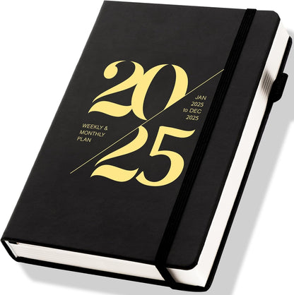 2025 Planners for Women 2025 Planner Weekly and Monthly with Stickers& Pocket Hardcover Leather 2025 Calendar Monthly Daily Planner Agenda for Men, 5X8, Black