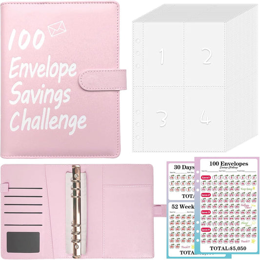 100 Envelopes Money Saving Challenge Binder, A5 Money Saving Budget Binder with Cash Envelopes, Savings Challenge Planner Book, Easy and Fun Way to save $5,050 (Pink)