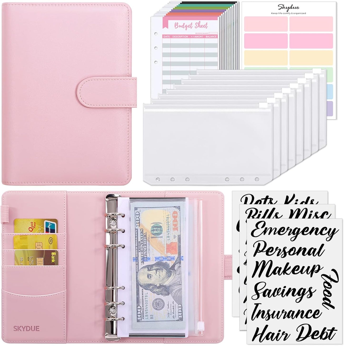 Budget Binder, Money Saving Binder with Zipper Envelopes, Cash Envelopes and Expense Budget Sheets for Budgeting