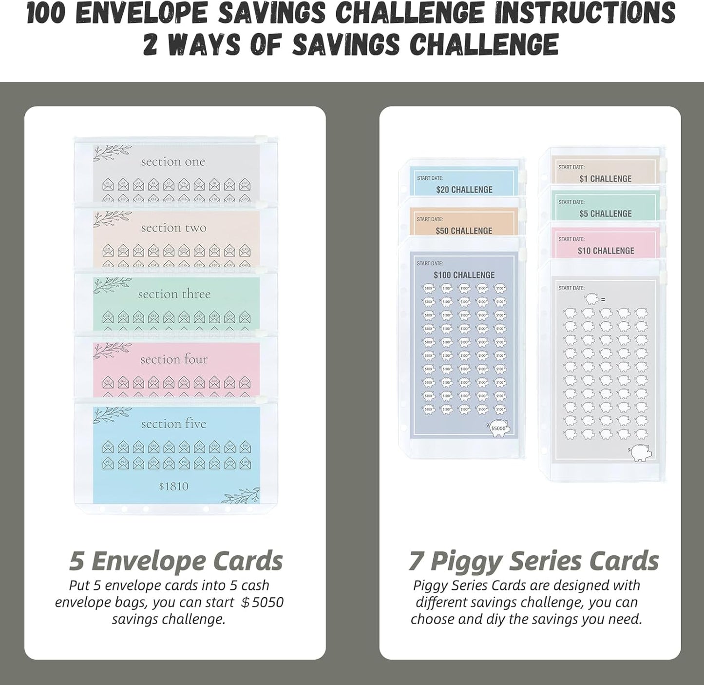 2 in 1 Money Saving Binder, A6 Budget Binder with Upgraded 24 Money Saving Trackers to save $5050, 500, 1000, 10000 Etc