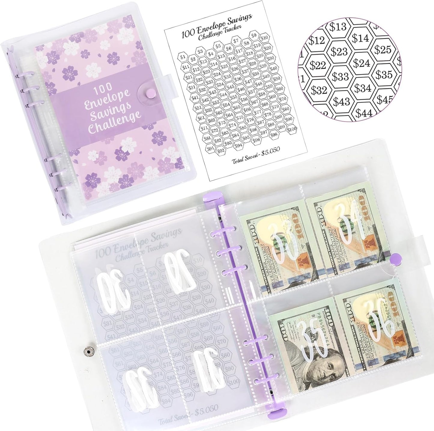 100 Envelope Challenge Binder,100 Day Savings Challenges Book with Envelopes Easy and Fun Way to save $5,050 Money,Budget Binder Savings Challenge Book Cash Envelope