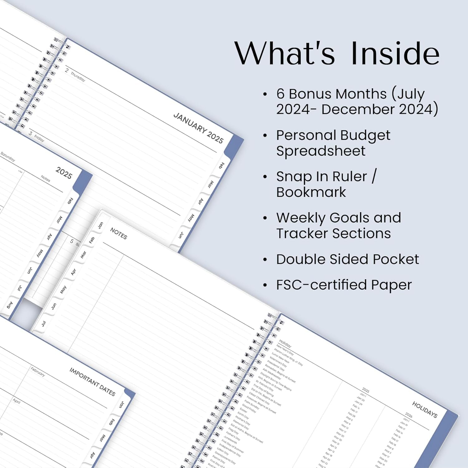 2025 Monthly Planner Calendar, January 2025 - December 2025, 8.5" X 11", Flexible Frosted Cover, Laminated Tabs, Wirebound, Storage Pocket, Sophie (Sophie- 2025, 8.5" X 11")