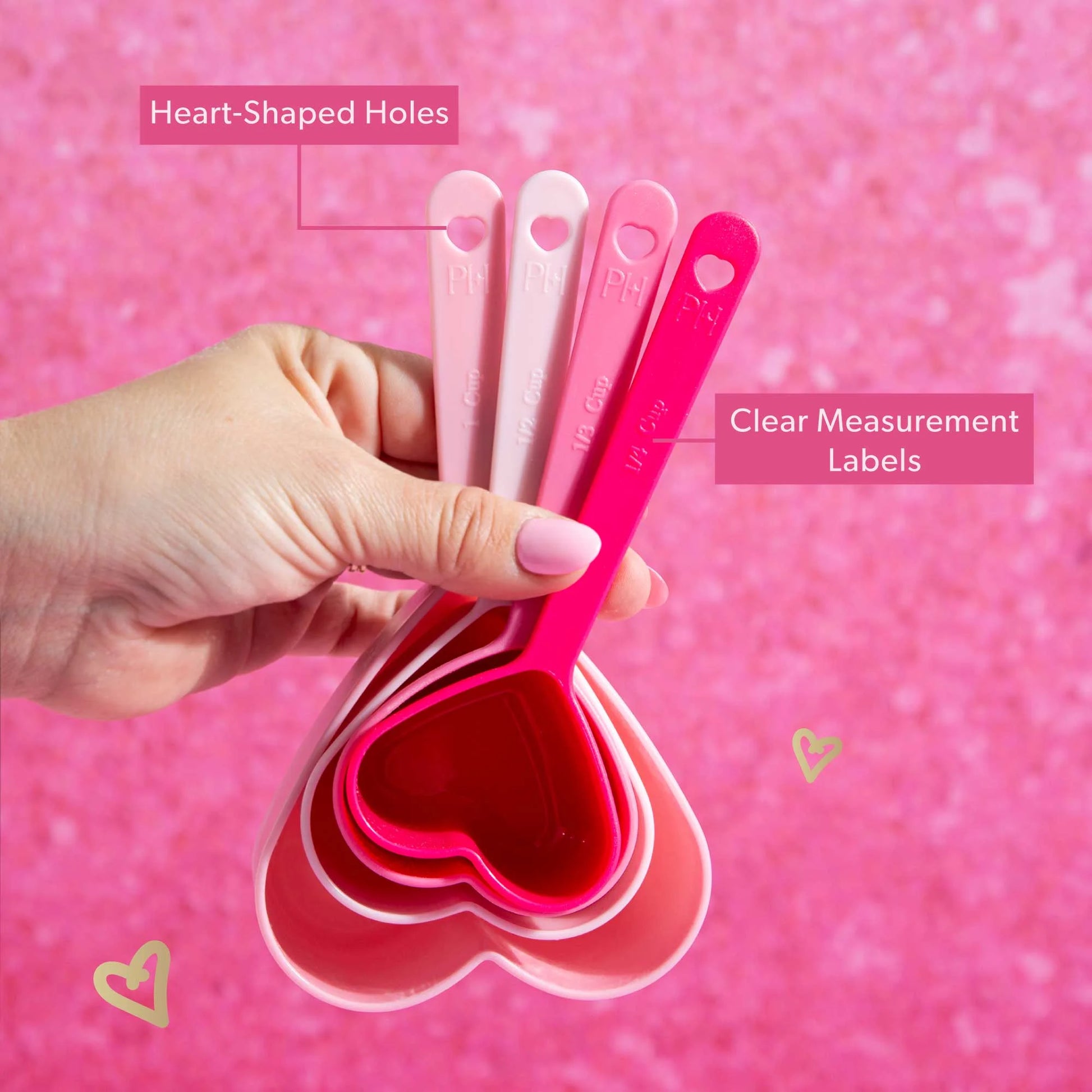 10 Piece Gadget Set, Includes Measuring Cups, Measuring Spoons, and 2 Silicone Spatulas, Pink