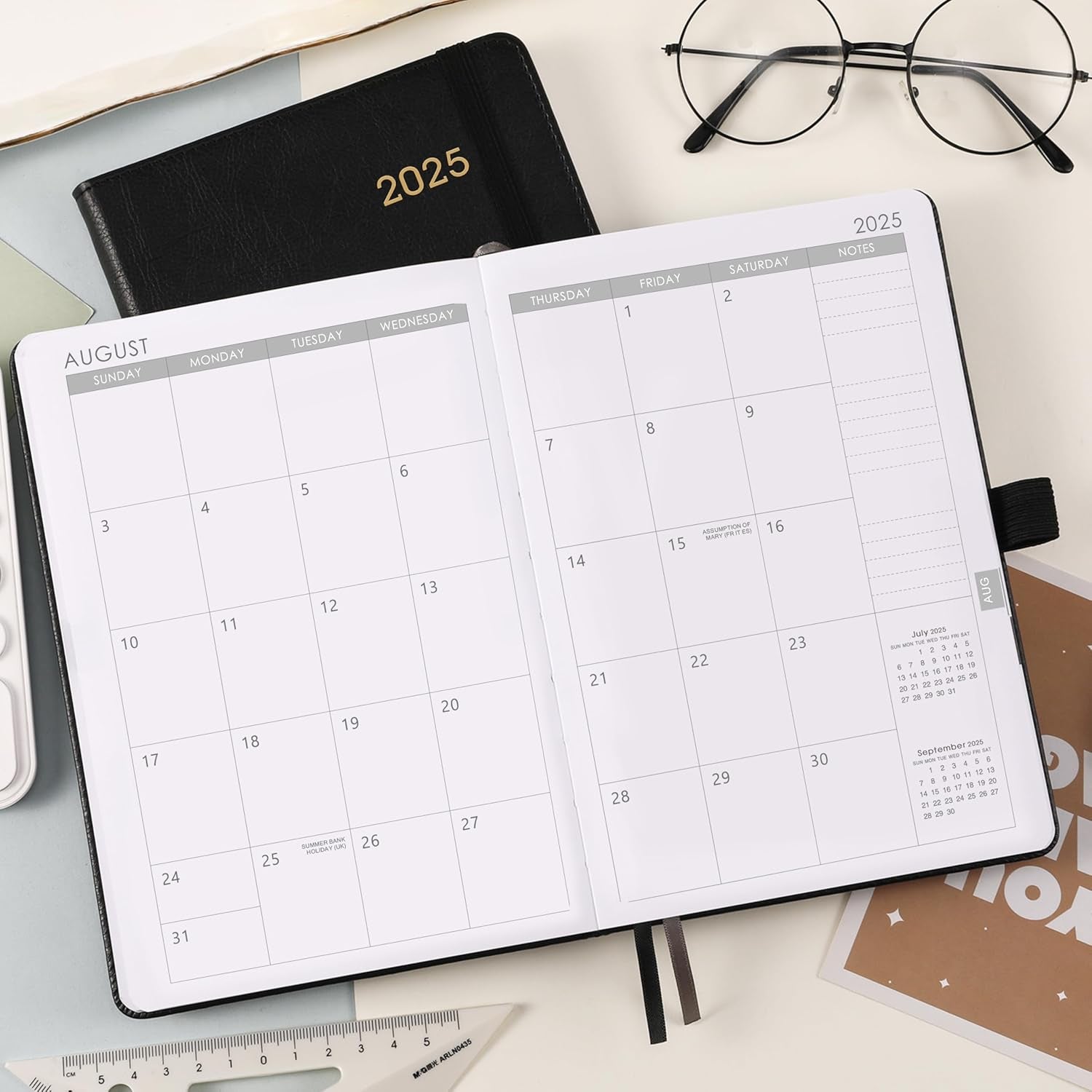 2025 Planner - Planner 2025, 2025 Planner Weekly and Monthly, Jan. 2025 - Dec. 2025, 5.7'' X 8.4'', Thick Paper, Leather Cover, Pen Holder, Back Pocket, Perfect Daily Organizer - Black