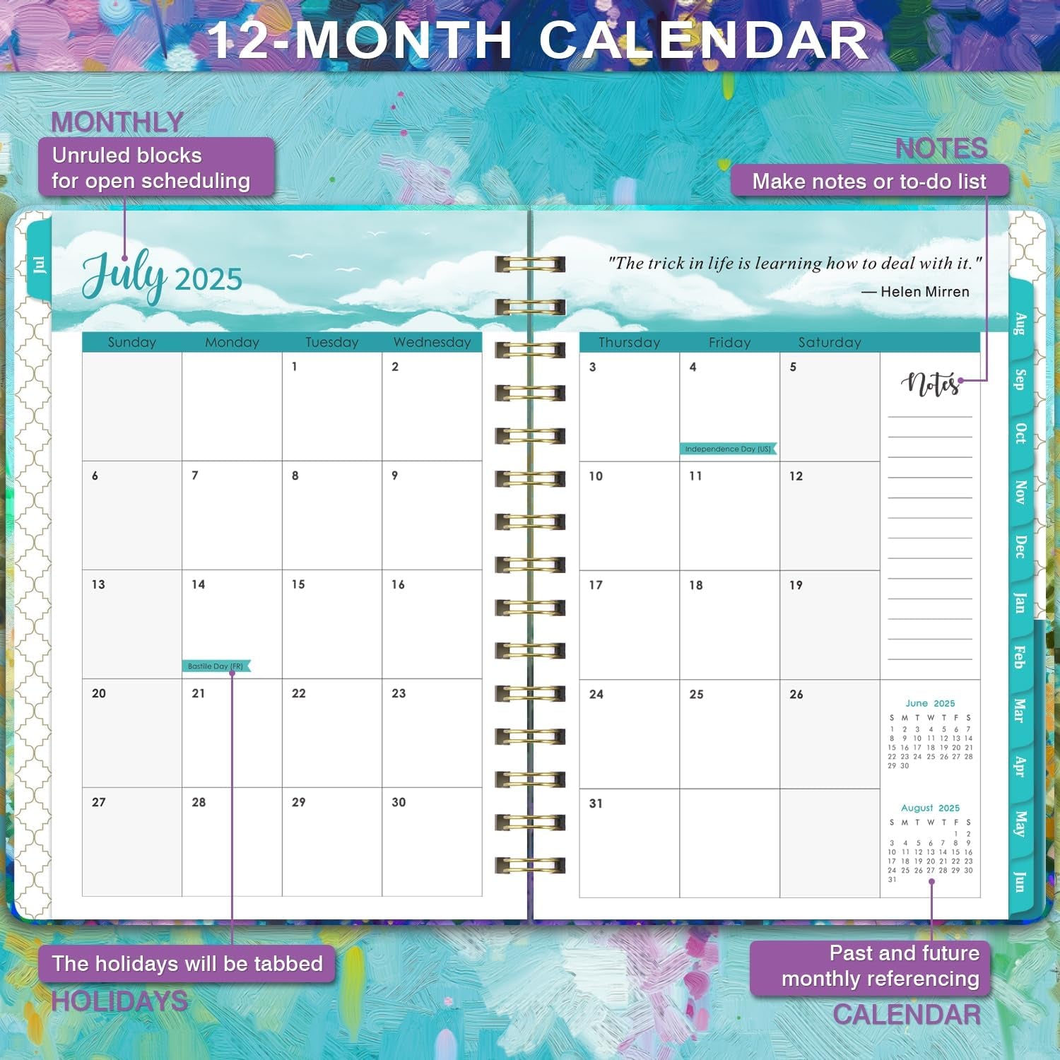 Planner 2025-2026 - Academic Planner 2025-2026, JUL.2025 - JUN.2026, 2025-2026 Planner Weekly and Monthly with Tabs, 6.3" X 8.4", Hardcover with Back Pocket + Thick Paper - Oil Painting