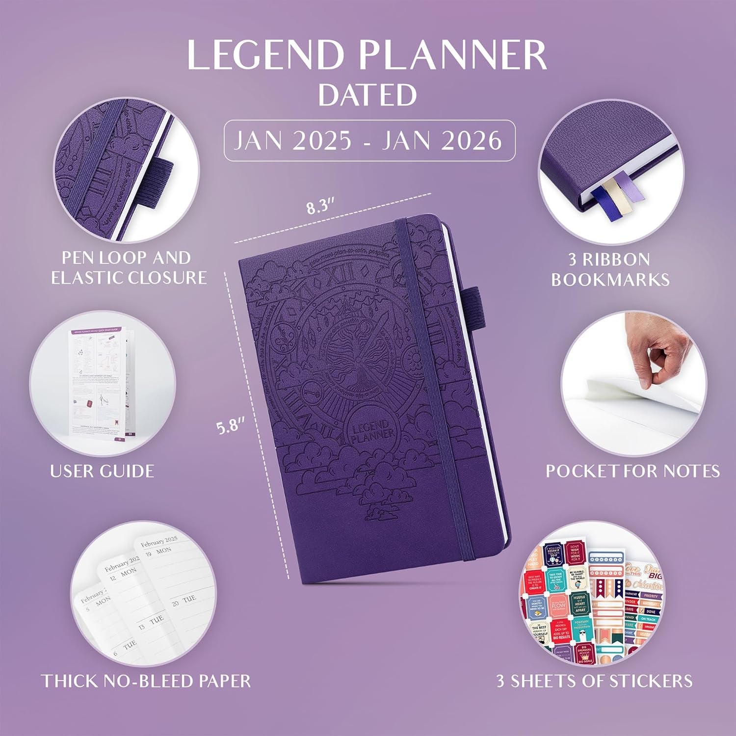 Jan 2025 – Jan 2026 Dated Weekly & Monthly Planner to Hit Your Goals, Increase Productivity & Live Happier. Organizer Notebook & Productivity Journal. A5 Hardcover (Purple)