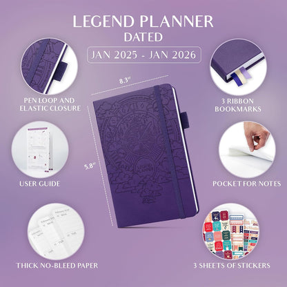 Jan 2025 – Jan 2026 Dated Weekly & Monthly Planner to Hit Your Goals, Increase Productivity & Live Happier. Organizer Notebook & Productivity Journal. A5 Hardcover (Purple)