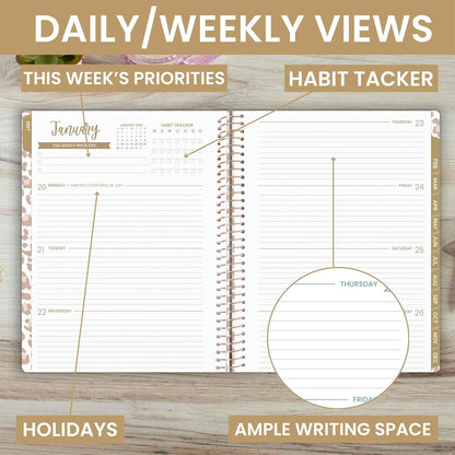 2025 (8.5" X 11") Calendar Year Day Planner (January 2025 - December 2025) - Weekly/Monthly Dated Agenda Organizer with Stickers & Tabs - Tan Leopard