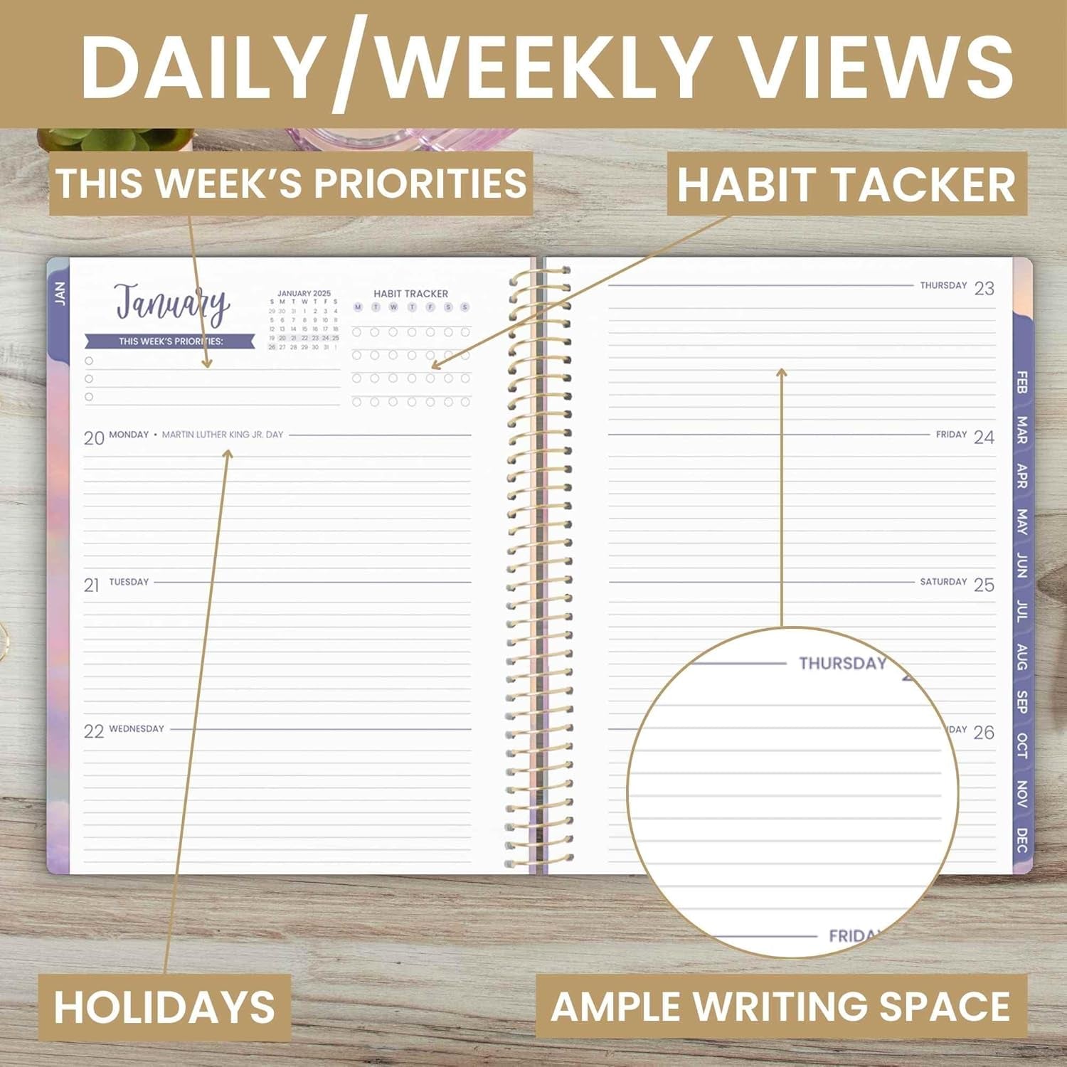 2025 (8.5" X 11") Calendar Year Day Planner (January 2025 - December 2025) - Weekly/Monthly Dated Agenda Organizer with Stickers & Tabs - Cotton Candy Clouds