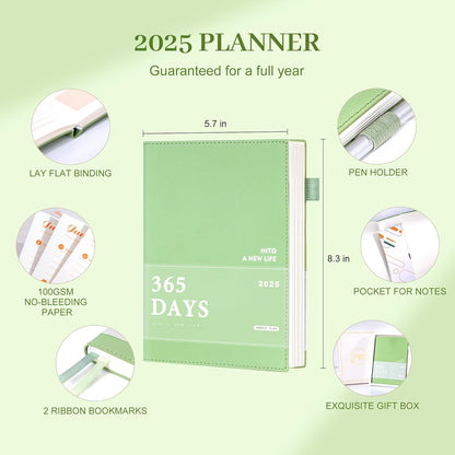 2025 Planners for Women Weekly and Monthly Planner 2025 with Stickers& Pocket Hardcover Leather 2025 Agenda Calendar Monthly Planner 5X8, Green