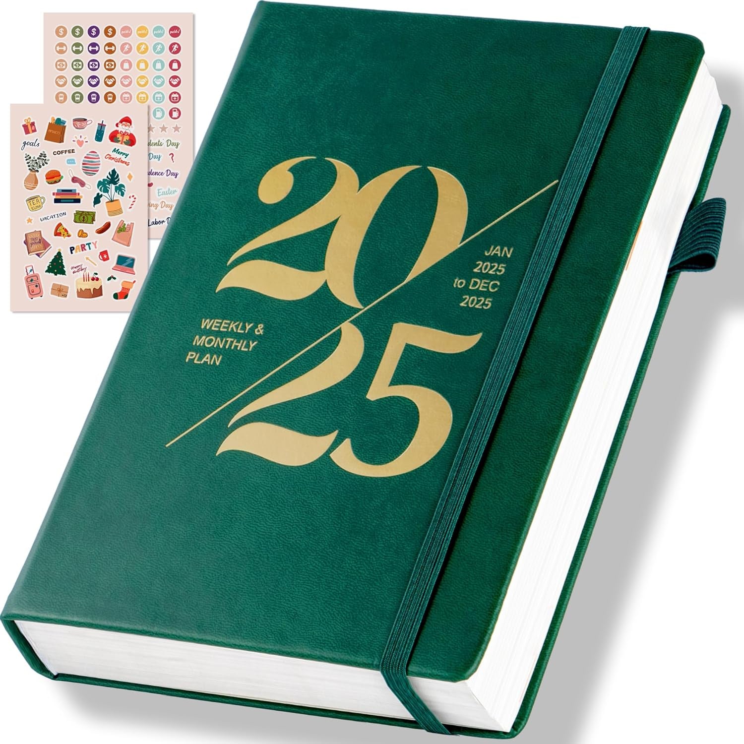 2025 Planners for Women 2025 Planner Weekly and Monthly with Stickers& Pocket Hardcover Leather 2025 Calendar Monthly Daily Planner Agenda for Men, 5X8, Green