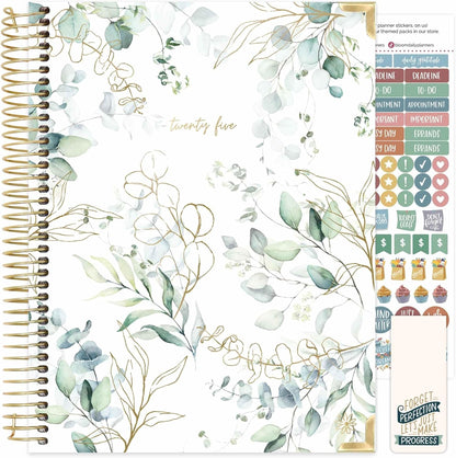 HARDCOVER 2025 (8.5" X 11") Calendar Year Day Planner (January 2025 - December 2025) - Passion/Goal Organizer - Monthly & Weekly Inspirational Agenda Book - Eucalyptus, White