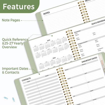 2025 Weekly & Monthly Planner 6.4"X8.5"- 12 Month (January 2025 - December 2025), Vegan Leather Cover, Pocket, Bookmark, Notes, Monthly Tab