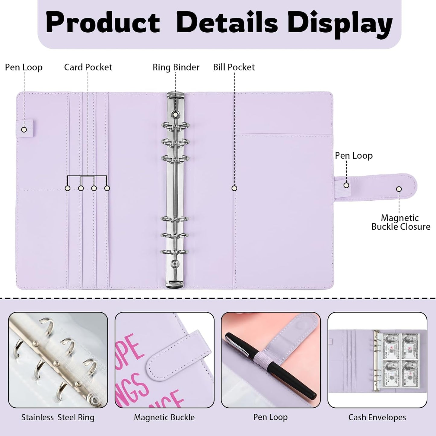 200 Envelope Challenge Binder Money Saving Binder Challenge Book with Cash Envelopes Savings Book Budget Binder Planner Book for Organizer Budgeting 50 Page 200 Card Slot(Purple)