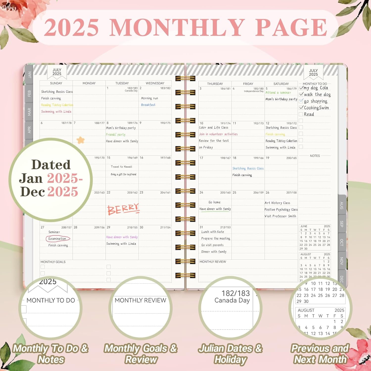 Planner 2025-2025 Planner Weekly and Monthly, Jan. 2025 – Dec. 2025 Hardcover Calendar Planner 2025 for Women Spiral Bound, Inner Pocket, 6”×8.5”