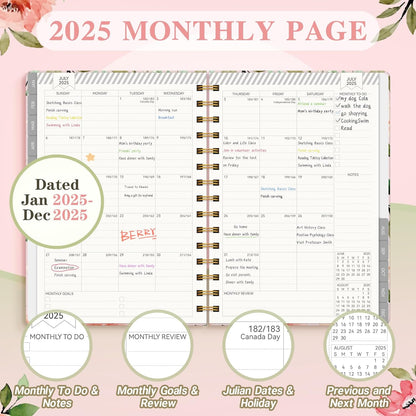 Planner 2025-2025 Planner Weekly and Monthly, Jan. 2025 – Dec. 2025 Hardcover Calendar Planner 2025 for Women Spiral Bound, Inner Pocket, 6”×8.5”