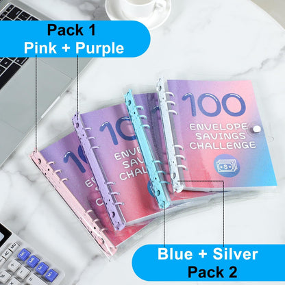 2 Pack 100 Envelopes Money Saving Challenge Binder, A5 Budget Binder with Cash Envelopes, Savings Challenge Book, Budgeting Planning Tracker to save $5,050