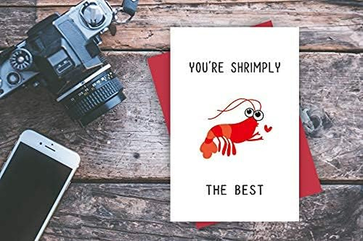 Funny Birthday Card, Cute Anniversary Card for Husband Wife GF BF, Shrimply the Best Love Card for Him or Her