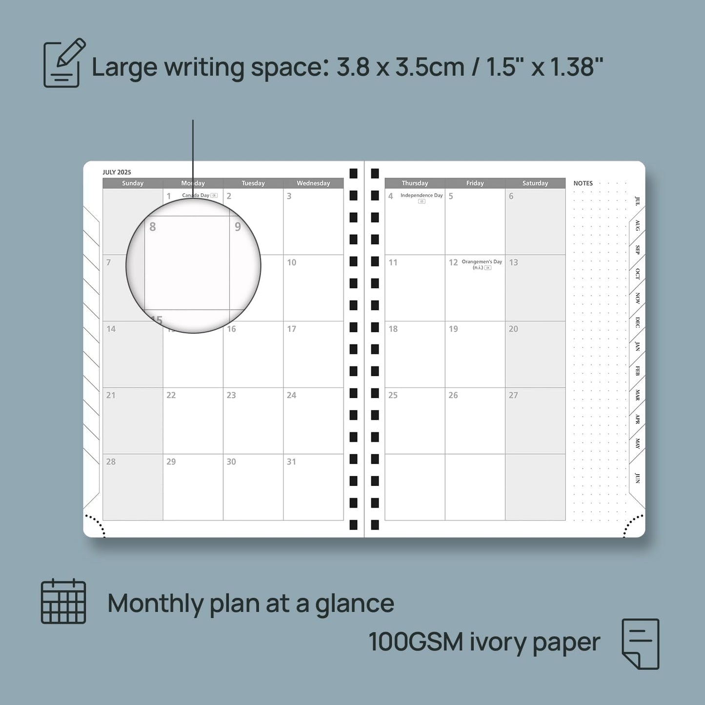 2025 Planner Weekly Notebook [Medium Size 8.5''X 6.5''] - Agenda 2025 Appointment Book with Monthly Tabs, Spiral Soft Cover Calendar, Inner Pocket, 100 GSM - Soft Pink